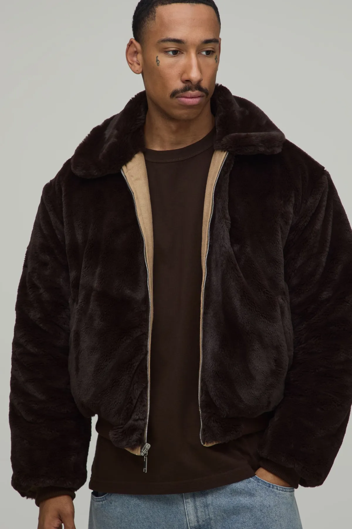 boohooMAN Veste Bomber Réversible Coupe Ample En Synthétique Et Sergé<Homme Manteaux Et Vestes
