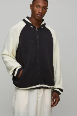 boohooMAN Veste Bomber Surdimensionnée en Maille Épaisse<Homme Maille|Mailles