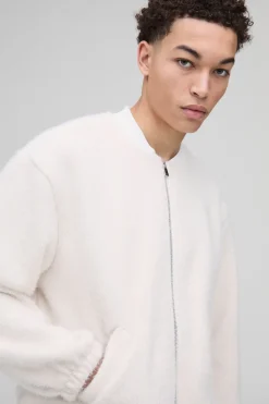 Veste bomber surdimensionnée, carrée, duveteuse et texturée