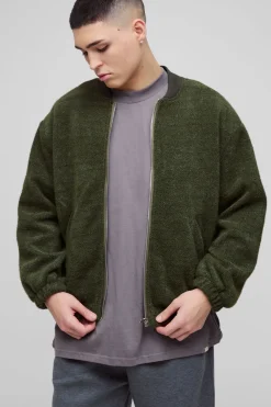 Veste bomber surdimensionnée, carrée, duveteuse et texturée