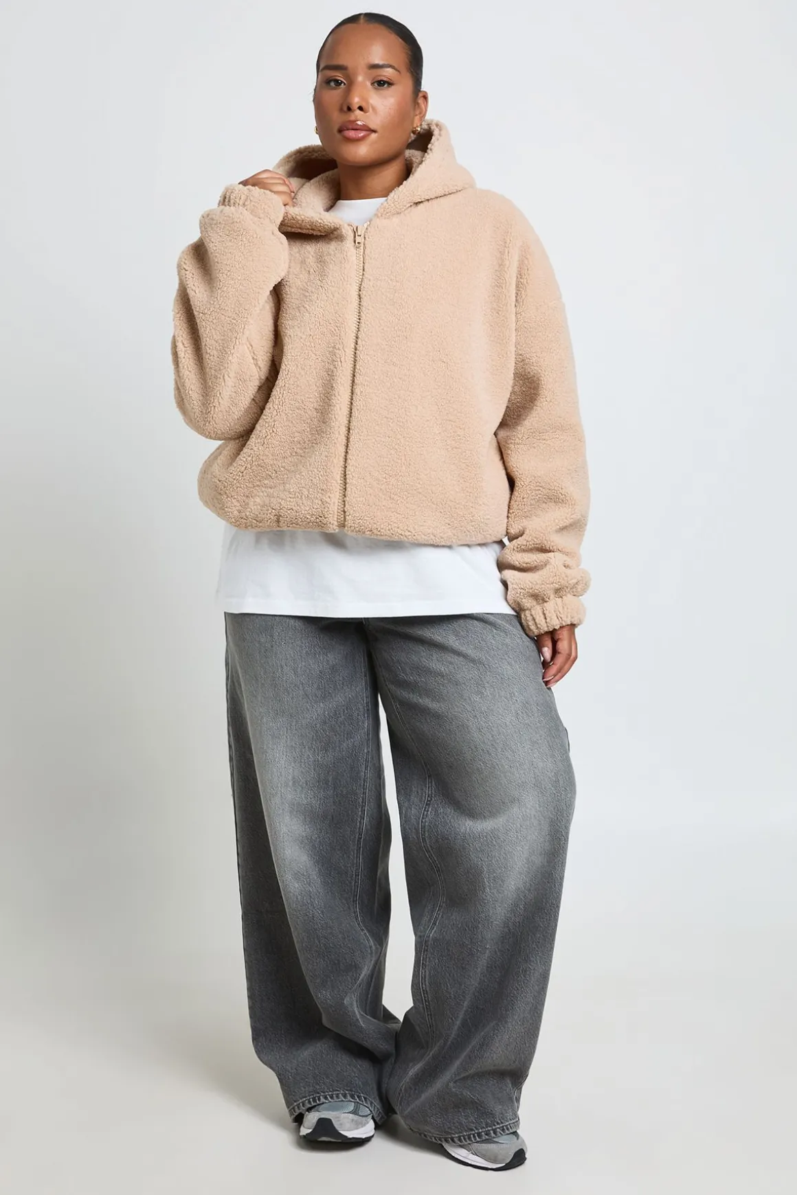 Veste Bomber Teddy À Casynthétiqueche Grande Taille