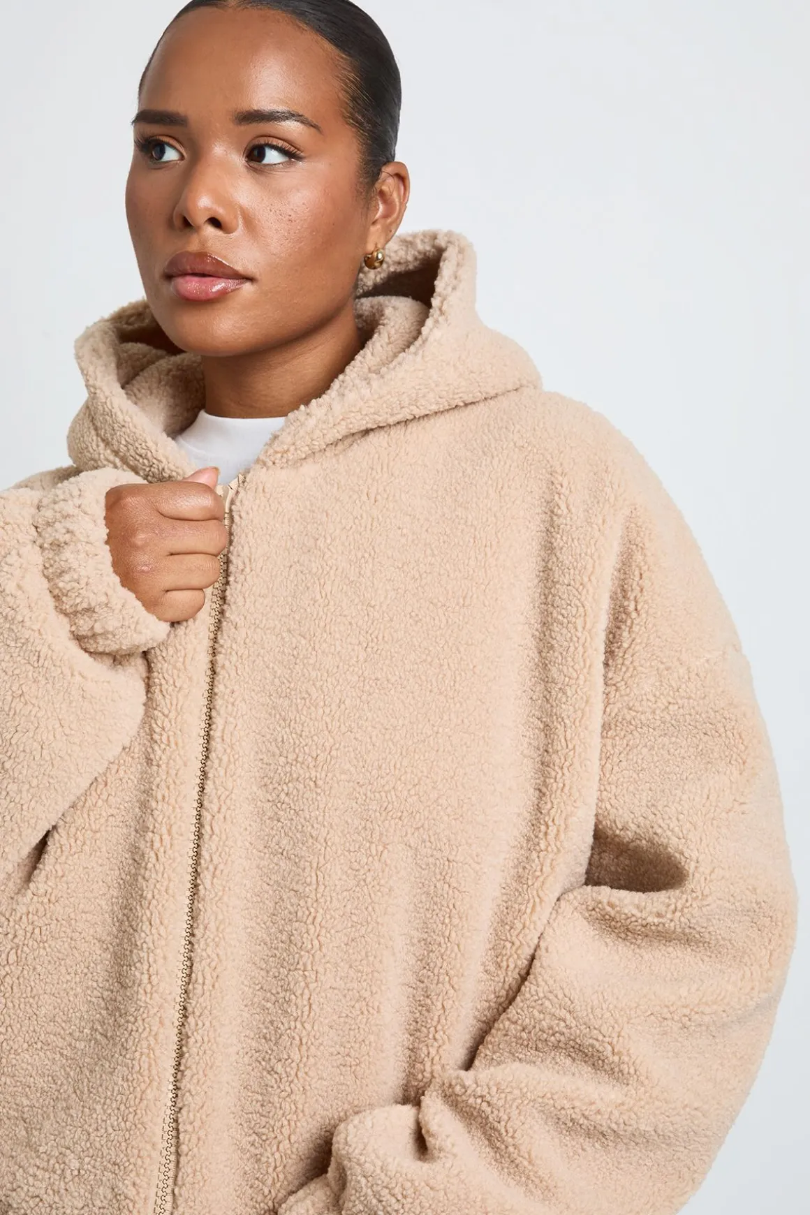 Veste Bomber Teddy À Casynthétiqueche Grande Taille
