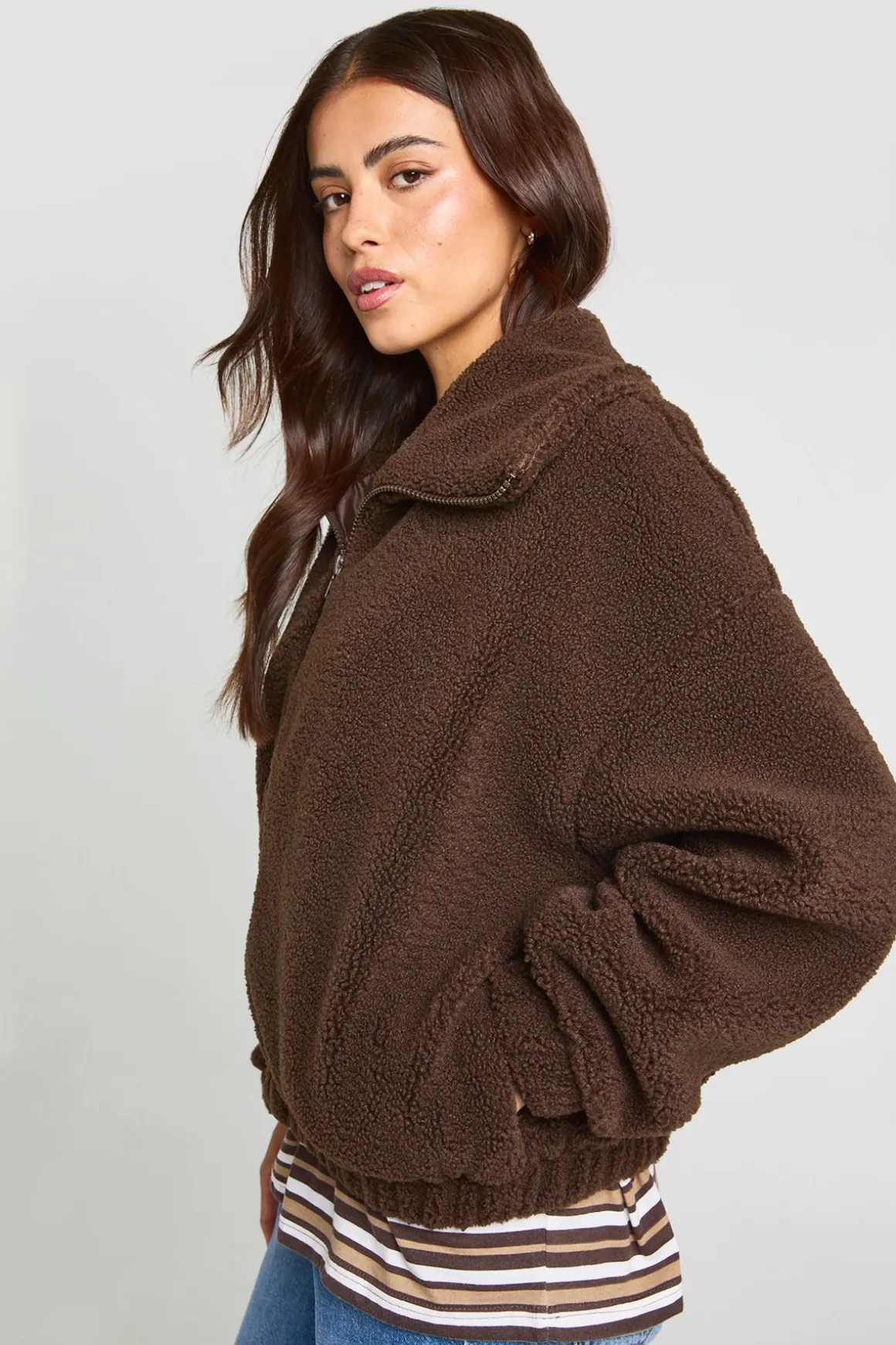 Veste Bomber Teddy À Col Montant