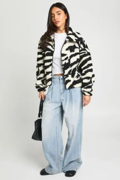 Veste Bomber Teddy Col Montant Imprimé Zèbre