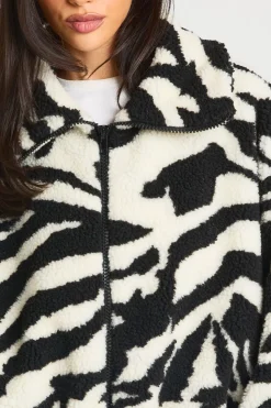 Veste Bomber Teddy Col Montant Imprimé Zèbre