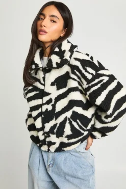 Veste Bomber Teddy Col Montant Imprimé Zèbre