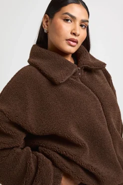 boohoo Veste Bomber Teddy Col Montant Grande Taille<Femme Looks Chocolat|Manteaux Et Vestes D’Automne