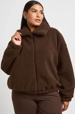 boohoo Veste Bomber Teddy Col Montant Grande Taille<Femme Looks Chocolat|Manteaux Et Vestes D’Automne