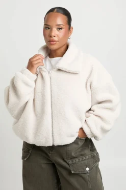 Veste Bomber Teddy Grande Taille À Col Montant
