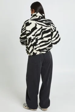 Veste Bomber Teddy Zébrée Col Cheminée Tall
