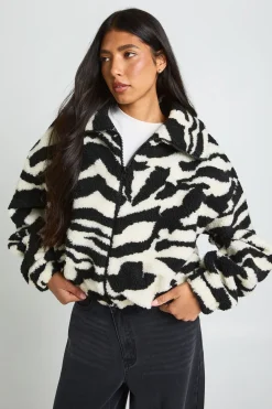 Veste Bomber Teddy Zébrée Col Cheminée Tall