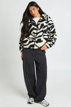 Veste Bomber Teddy Zébrée Col Cheminée Tall