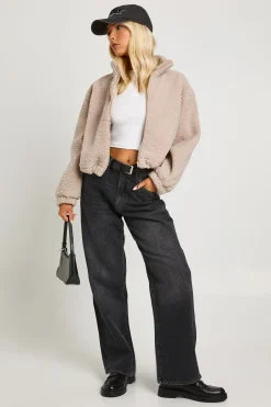 boohoo Veste bomber Teddy à zip<Femme Manteaux Et Vestes D’Automne|Vestes & Manteaux