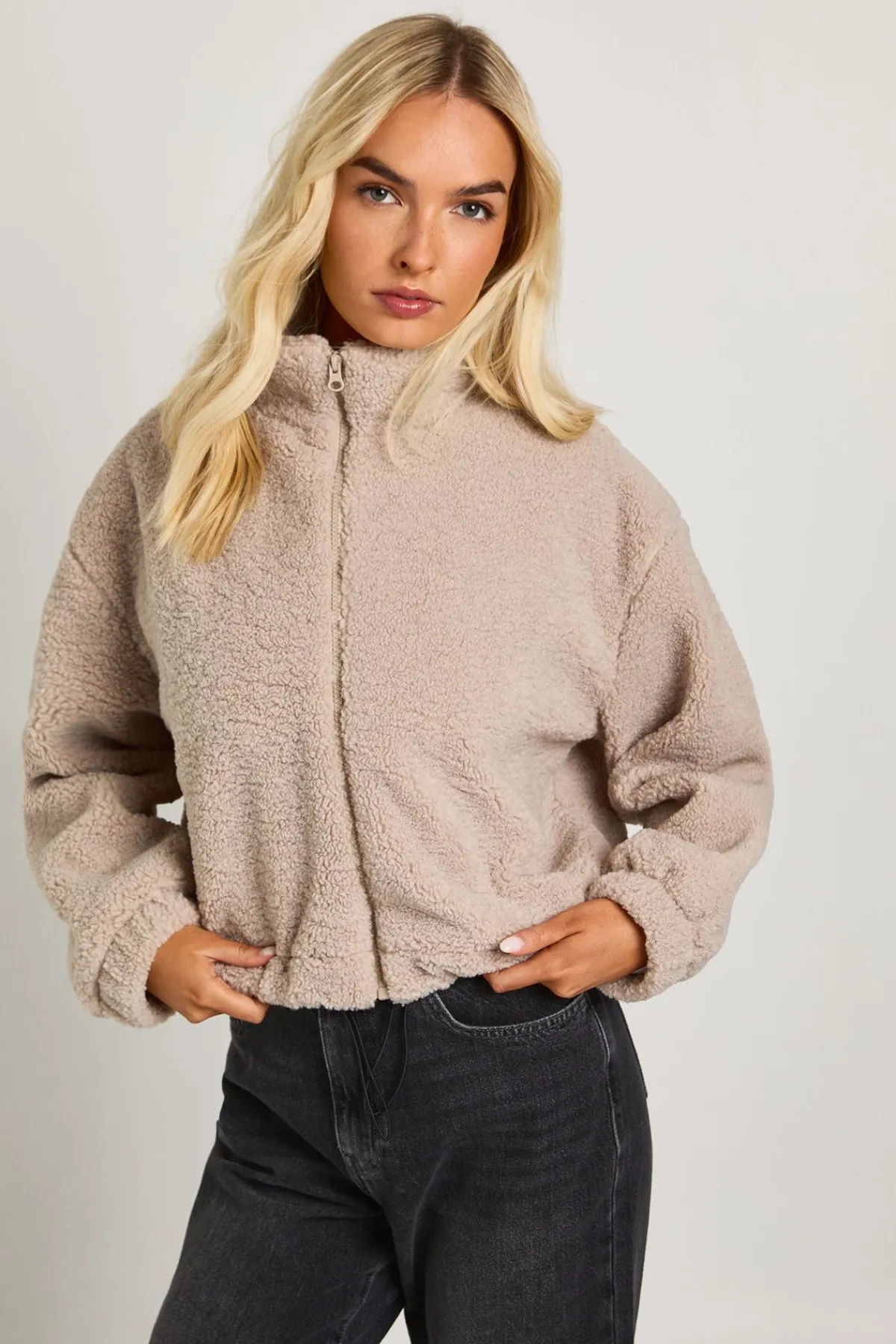 boohoo Veste bomber Teddy à zip<Femme Manteaux Et Vestes D’Automne|Vestes & Manteaux