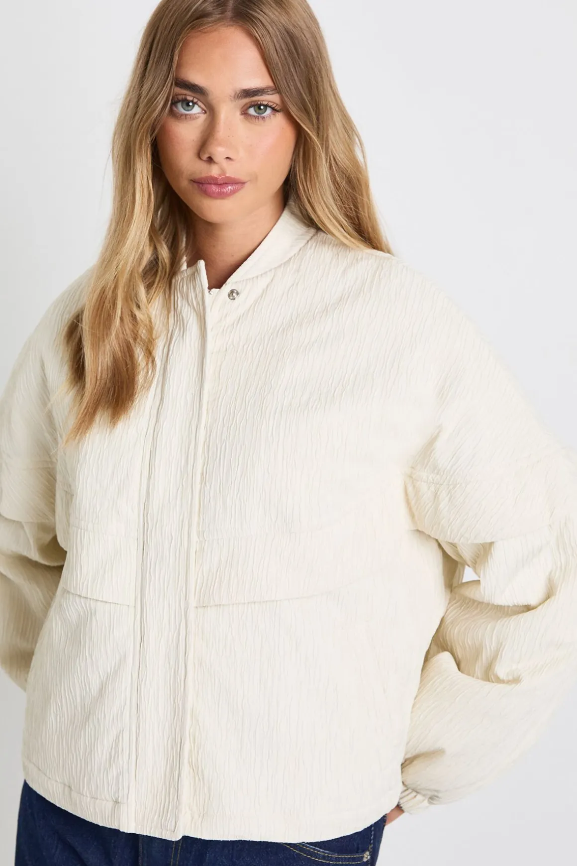 Veste bomber texturée sans col