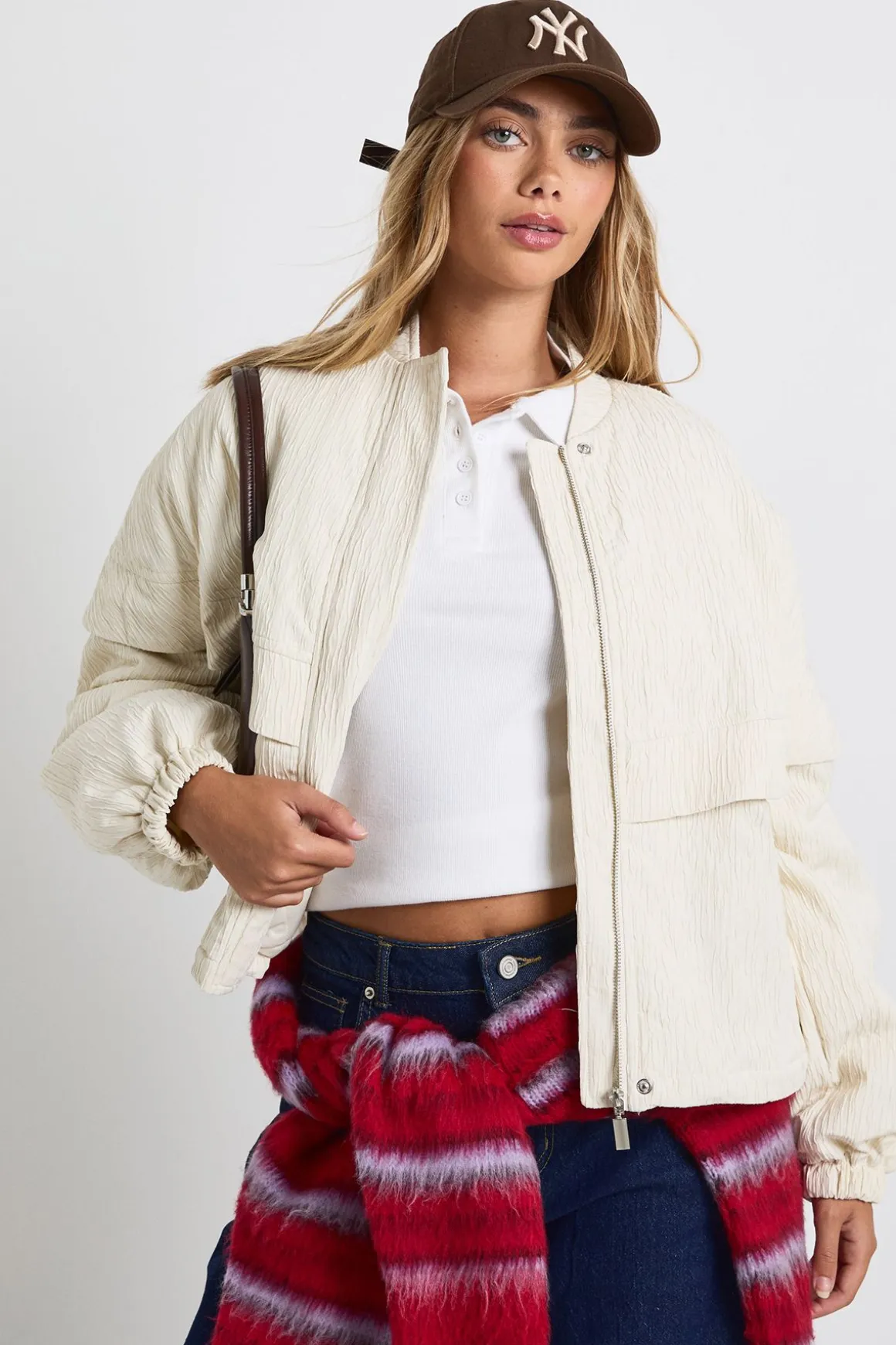 Veste bomber texturée sans col