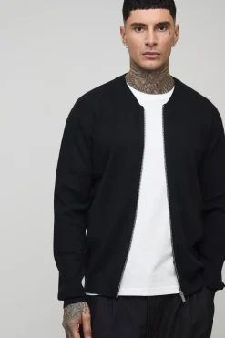 Veste bomber tricotée basique, coupe régulière, version grande taille