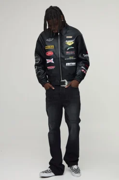 boohooMAN Veste Bomber Universitaire Coupe Ample En Synthétiquecuir Avec Écusson Appliqué Rodéo<Homme Manteaux Et Vestes