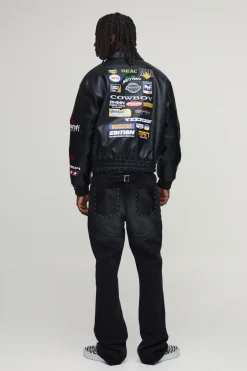 boohooMAN Veste Bomber Universitaire Coupe Ample En Synthétiquecuir Avec Écusson Appliqué Rodéo<Homme Manteaux Et Vestes