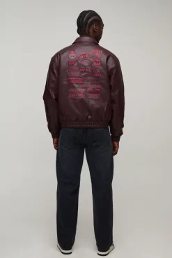 boohooMAN Veste Bomber Universitaire Haute Coupe Ample En Synthétique Avec Badge Appliqué Rodéo Tonal<Homme Tout Afficher|Vestes & Manteaux Tall