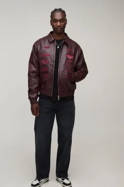 boohooMAN Veste Bomber Universitaire Haute Coupe Ample En Synthétique Avec Badge Appliqué Rodéo Tonal<Homme Tout Afficher|Vestes & Manteaux Tall