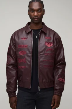 boohooMAN Veste Bomber Universitaire Haute Coupe Ample En Synthétique Avec Badge Appliqué Rodéo Tonal<Homme Tout Afficher|Vestes & Manteaux Tall