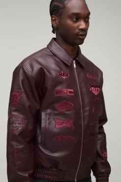 boohooMAN Veste Bomber Universitaire Haute Coupe Ample En Synthétique Avec Badge Appliqué Rodéo Tonal<Homme Tout Afficher|Vestes & Manteaux Tall