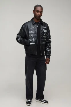 Veste Bomber Universitaire Haute Coupe Ample En Synthétique Avec Écusson Appliqué Rodéo Ton Sur Ton