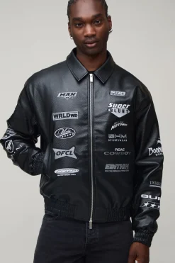 Veste Bomber Universitaire Haute Coupe Ample En Synthétique Avec Écusson Appliqué Rodéo Ton Sur Ton