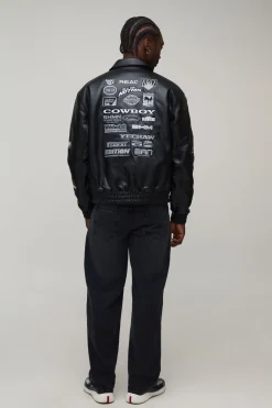 Veste Bomber Universitaire Haute Coupe Ample En Synthétique Avec Écusson Appliqué Rodéo Ton Sur Ton