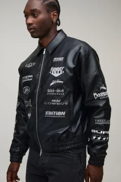 Veste Bomber Universitaire Haute Coupe Ample En Synthétique Avec Écusson Appliqué Rodéo Ton Sur Ton