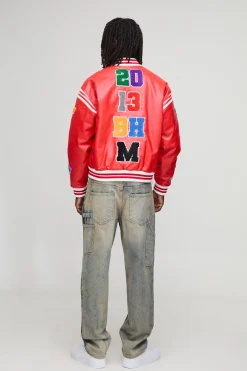 Veste bomber varsity à coupe boxy avec écusson lettre badge appliqué en synthétique
