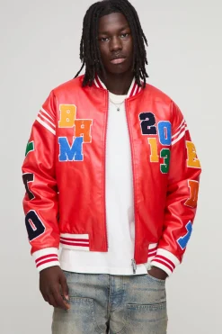 Veste bomber varsity à coupe boxy avec écusson lettre badge appliqué en synthétique