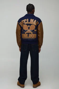 Veste bomber Varsity en Melton avec appliqué tennis pour homme Boxy OFCL