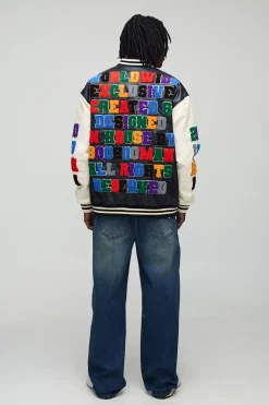 boohooMAN Veste bomber Varsity à la coupe ample et allongée avec appliqué de badge en synthétique<Homme Tout Afficher|Vestes & Manteaux Tall