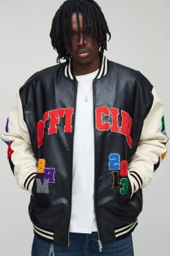 boohooMAN Veste bomber Varsity à la coupe ample et allongée avec appliqué de badge en synthétique<Homme Tout Afficher|Vestes & Manteaux Tall