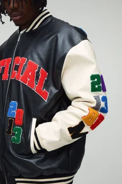 boohooMAN Veste bomber Varsity à la coupe ample et allongée avec appliqué de badge en synthétique<Homme Tout Afficher|Vestes & Manteaux Tall