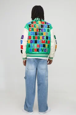 boohooMAN Veste bomber varsity officielle à la coupe boxy avec badge en lettres et appliqué en synthétique<Homme Manteaux Et Vestes