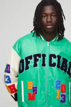 boohooMAN Veste bomber varsity officielle à la coupe boxy avec badge en lettres et appliqué en synthétique<Homme Manteaux Et Vestes