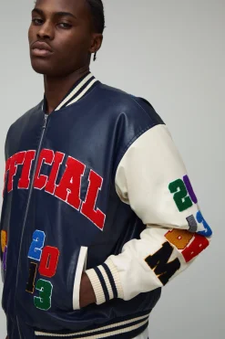 Veste bomber varsity oversize à coupe boxy, avec badge à lettres et appliqué officiel en synthétique
