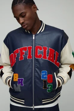Veste bomber varsity oversize à coupe boxy, avec badge à lettres et appliqué officiel en synthétique