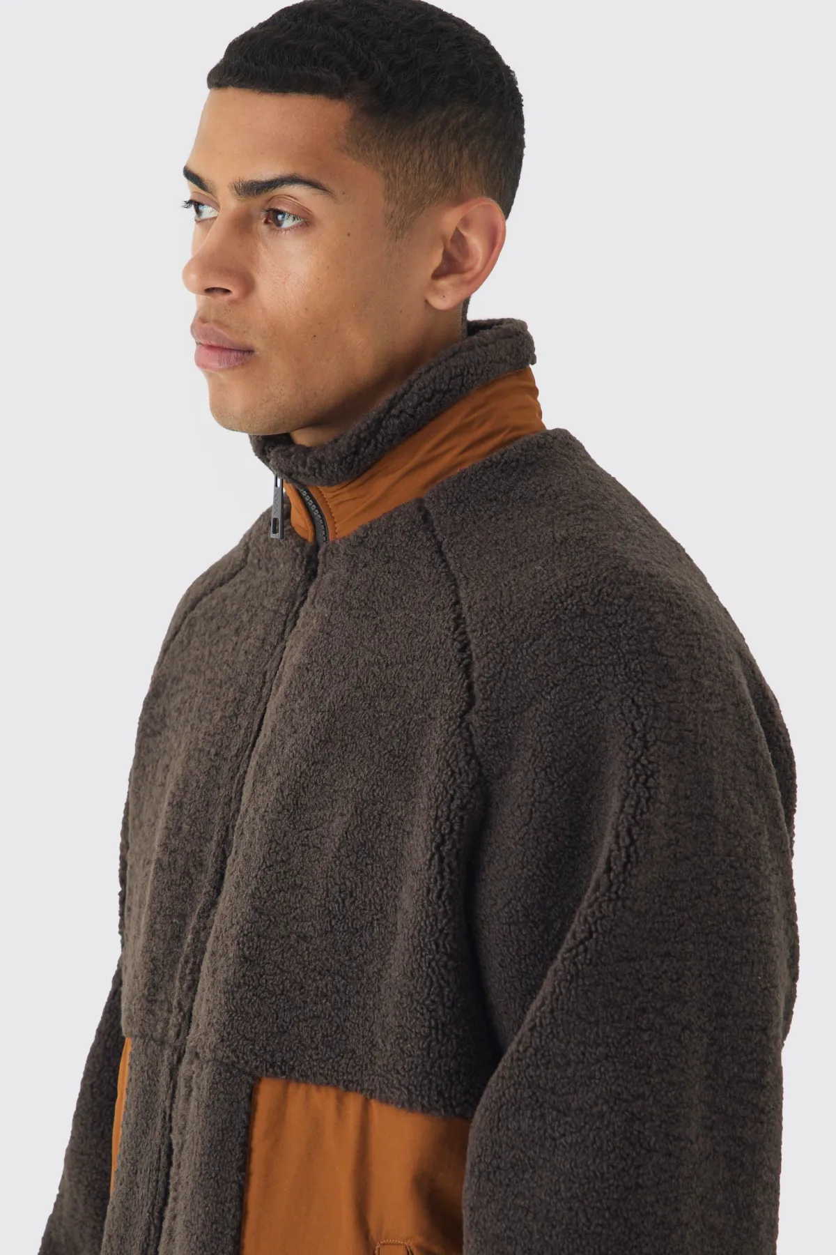 boohooMAN Veste Borg et Nylon à Bloc de Couleurs en<Homme Manteaux Et Vestes
