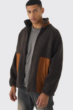 boohooMAN Veste Borg et Nylon à Bloc de Couleurs en<Homme Manteaux Et Vestes
