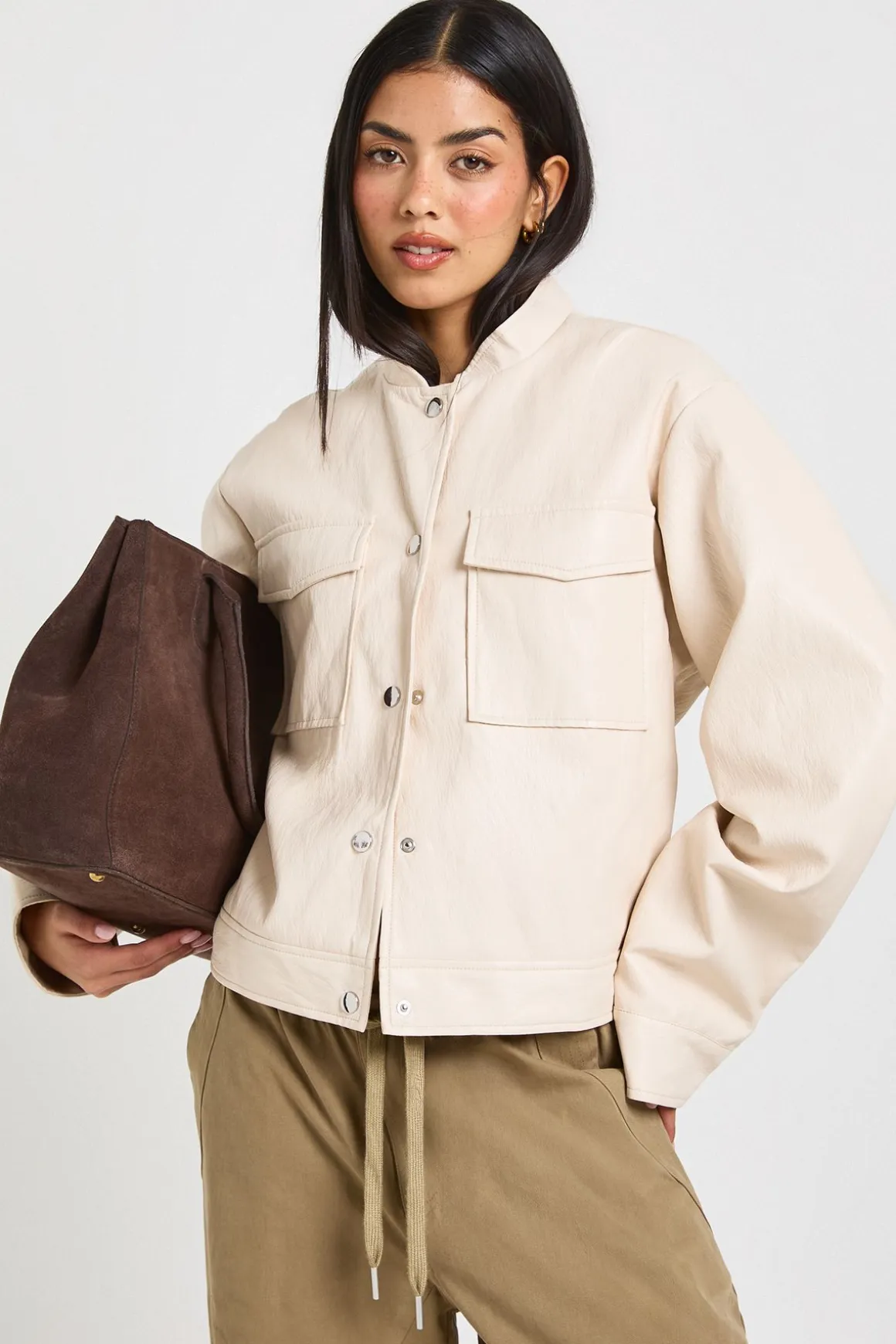 Veste Boutonnée en Synthétique