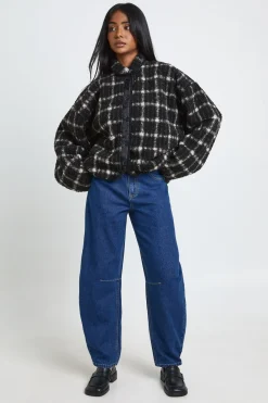 Veste boutonnée Teddy à imprimé carré