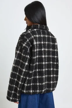 Veste boutonnée Teddy à imprimé carré