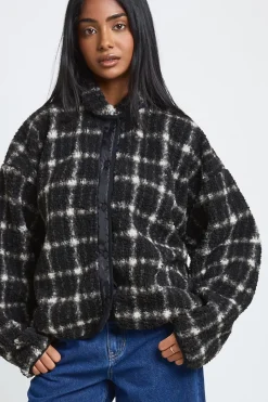 Veste boutonnée Teddy à imprimé carré