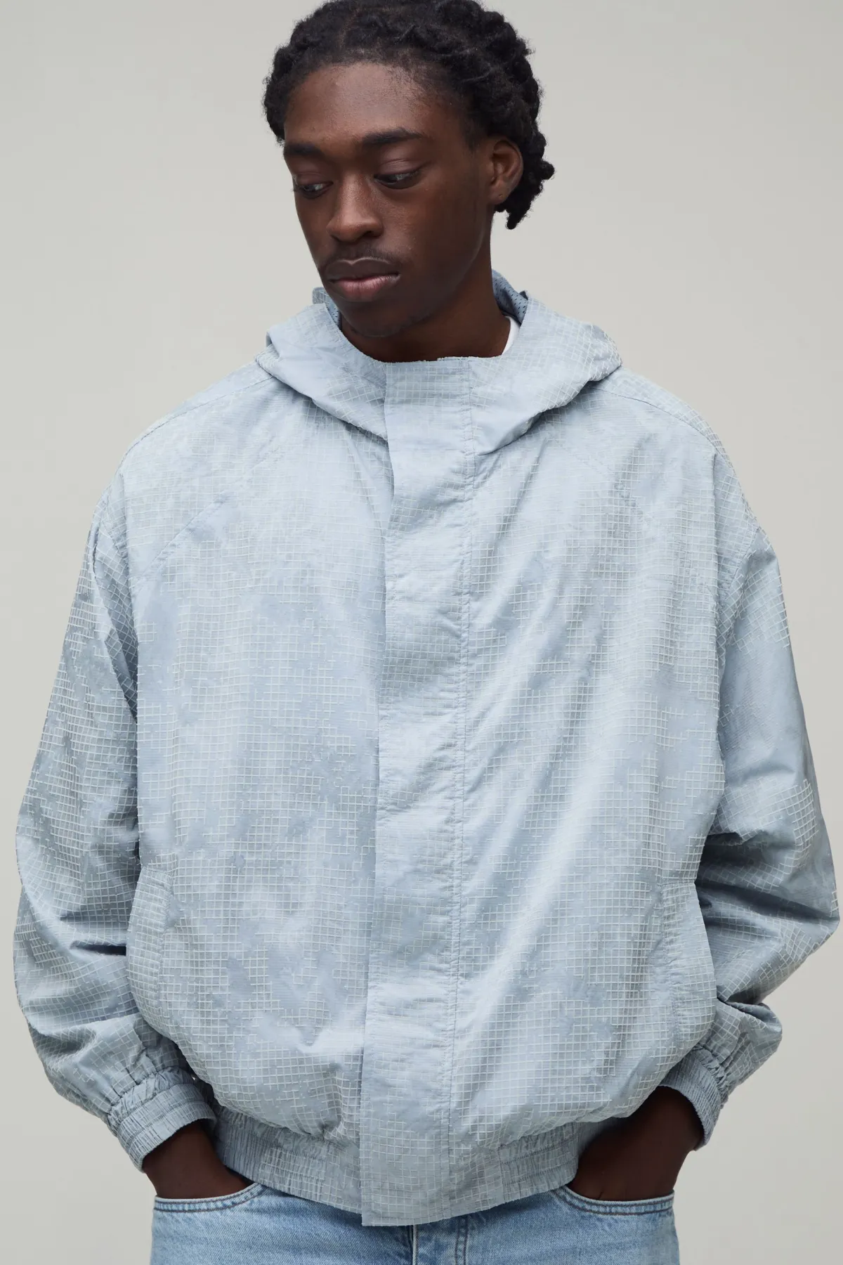boohooMAN Veste Cagoule À Carreaux Texturés Coupe Boxy<Homme Manteaux Et Vestes