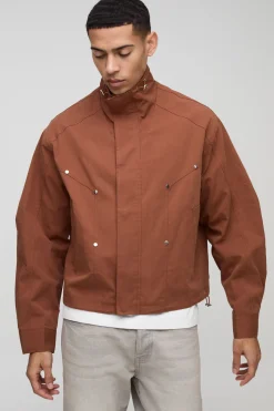 Veste cagoule oversize boxy en sergé à col entonnoir