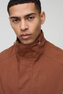 Veste cagoule oversize boxy en sergé à col entonnoir